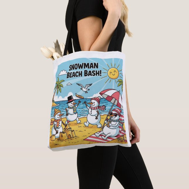Snowmen Beach Bash Tote Bag (Close Up)