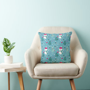Snowmen, Candy Canes & Festive Holiday Pattern Cushion