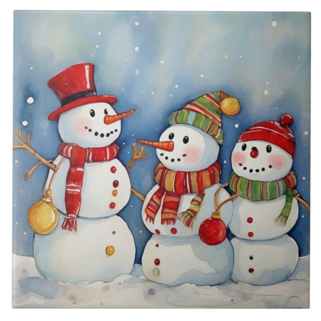 Snowmen Celebration Ceramic Tile (Front)