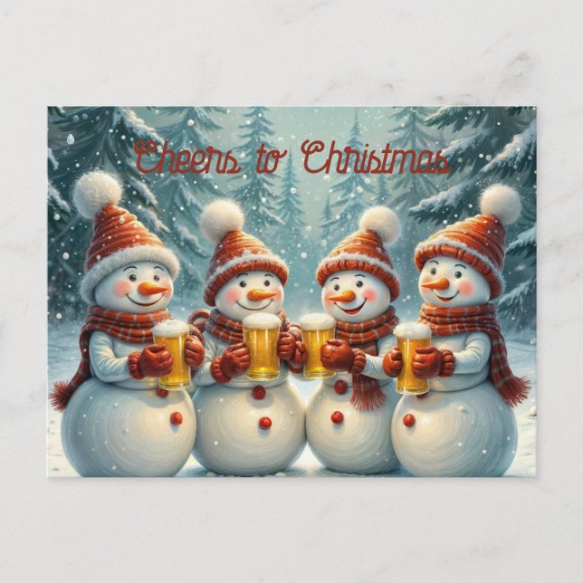 Snowmen cheering and toasting Christmas Postcard (Front)