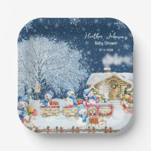Snowmen Christmas Baby Shower Paper Plate