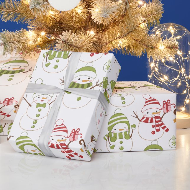 Snowmen Christmas Ornaments Gifts White Christmas Wrapping Paper (Holidays)