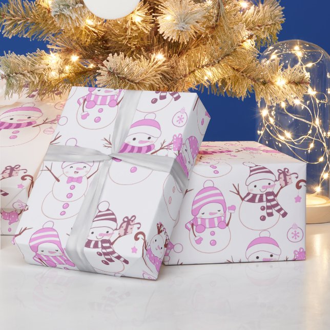 Snowmen Christmas Ornaments Gifts White Christmas Wrapping Paper (Holidays)
