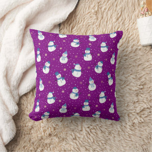 Snowmen Christmas Purple Pillow