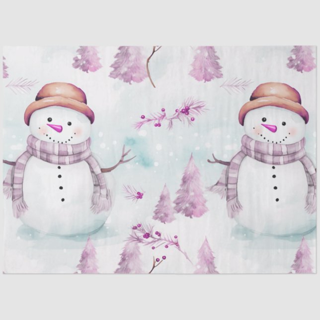 Snowmen Christmas Trees Holly Berries Christmas Tissue Paper (Front)