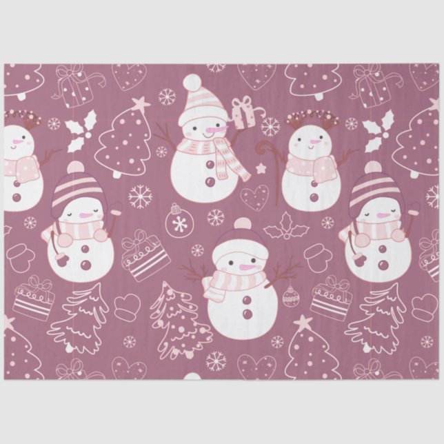 Snowmen Christmas Trees Ornaments Christmas Tissue Paper (Front)