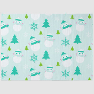 Snowmen Christmas Trees Snowflakes Green Christmas Tissue Paper