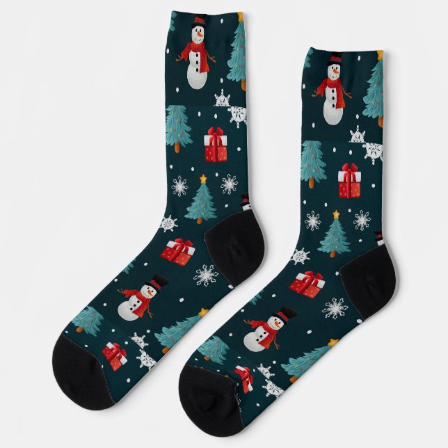 Snowmen Christmas Trees Unisex Crew Sock (Left)