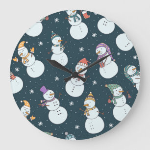 Snowmen Christmas: Vintage Snowfall Charm. Large Clock
