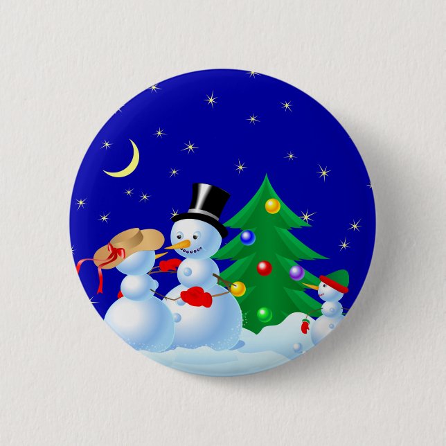 Snowmen Dancing 6 Cm Round Badge (Front)