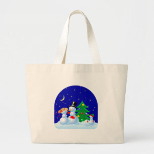 Snowmen Dancing Large Tote Bag