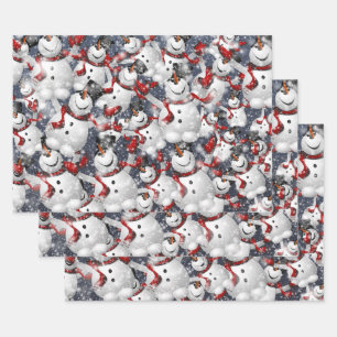 Snowmen Dancing White Christmas Wrapping Paper Sheet