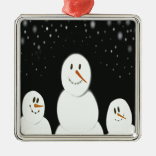 Snowmen Enjoying The Starry Night Painting Metal Ornament