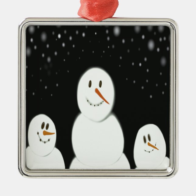 Snowmen Enjoying The Starry Night Painting Metal Ornament (Front)