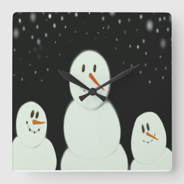 Snowmen Enjoying The Starry Night Painting Square Wall Clock (Front)