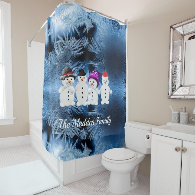 Snowmen Family of Four Shower Curtain (In Situ)