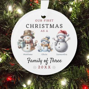 Snowmen Family of Three First Christmas Ornament