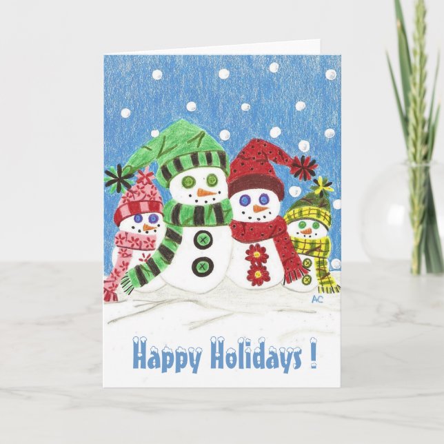 Snowmen Family Portrait Holiday Card (Front)