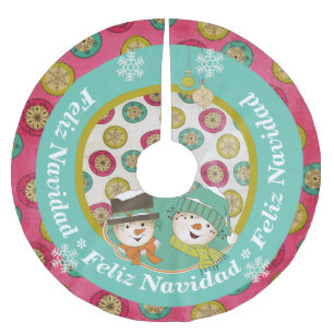 Snowmen Feliz Navidad Holiday Tree Skirt