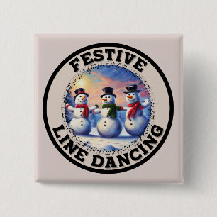 Snowmen Festive Line Dancing 15 Cm Square Badge