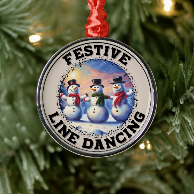 Snowmen Festive Line Dancing Metal Ornament (Tree)