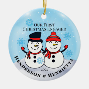 Snowmen First Christmas Engaged Ceramic Ornament