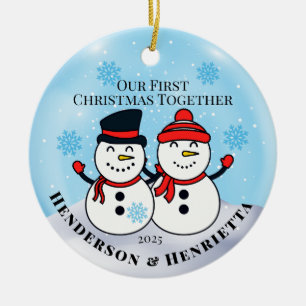 Snowmen First Christmas Together Ceramic Ornament