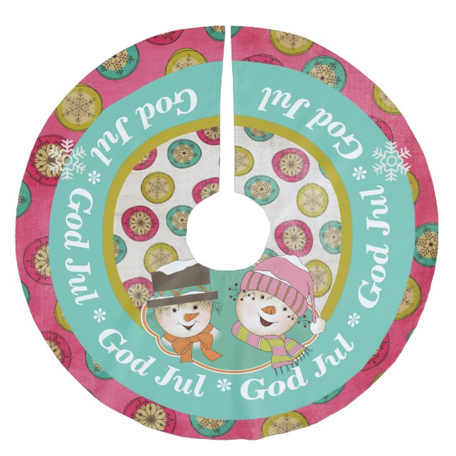 Snowmen God Jul Holiday Tree Skirt (Front)
