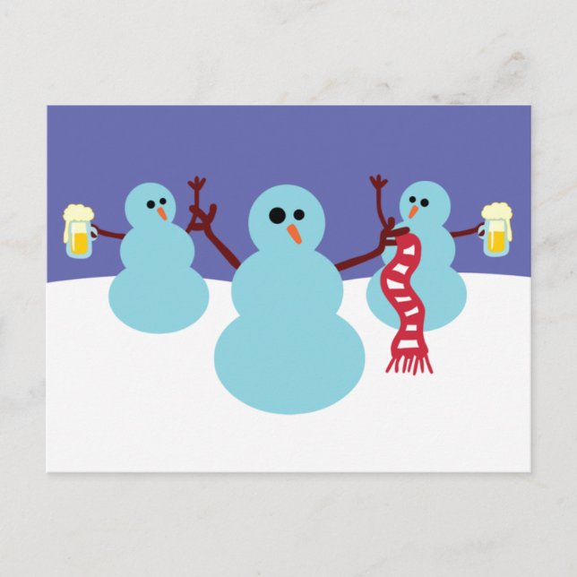 Snowmen Gone Wild! Holiday Postcard (Front)