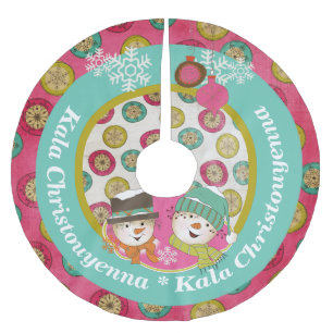 Snowmen Greek Merry Christmas Tree Skirt