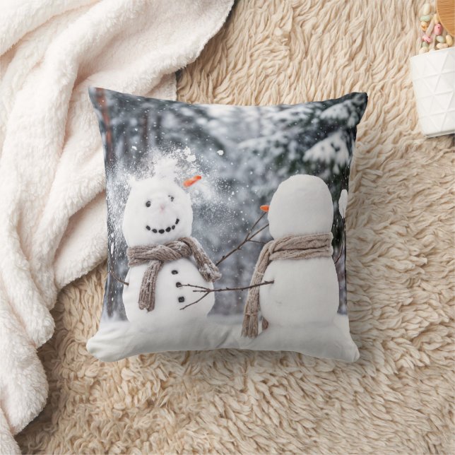 Snowmen Having a Snowball Fight Cushion (Blanket)