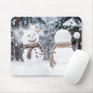 Snowmen Having a Snowball Fight Mouse Pad