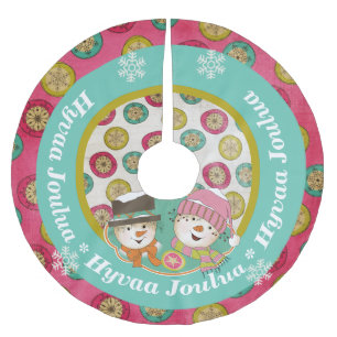 Snowmen Hyvaa Joulua Holiday Tree Skirt