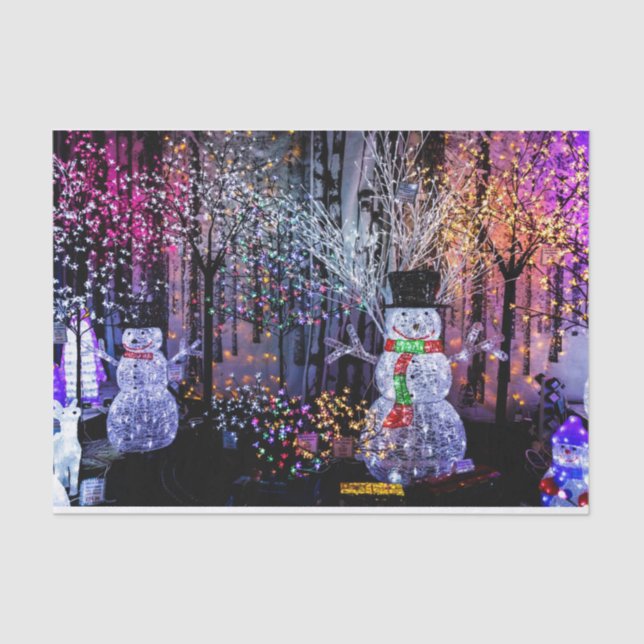 Snowmen in a Christmas Light Wonderland Tissue Paper (Front)