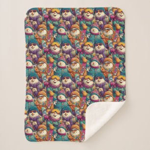 Snowmen In Designer Ski Gear On The Slopes Sherpa Blanket