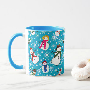 Snowmen in hats patterned mug