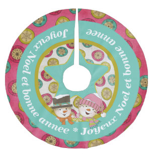 Snowmen Joyeux Noel 2 Holiday Tree Skirt