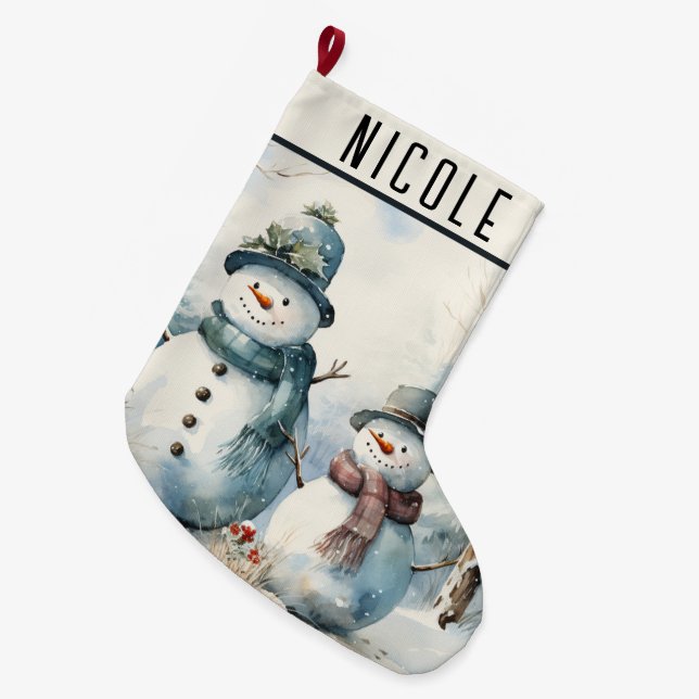 Snowmen Large Christmas Stocking (Front (Hanging))
