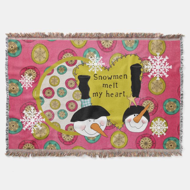 Snowmen Melt My Heart Holiday Throw Blanket (Front)