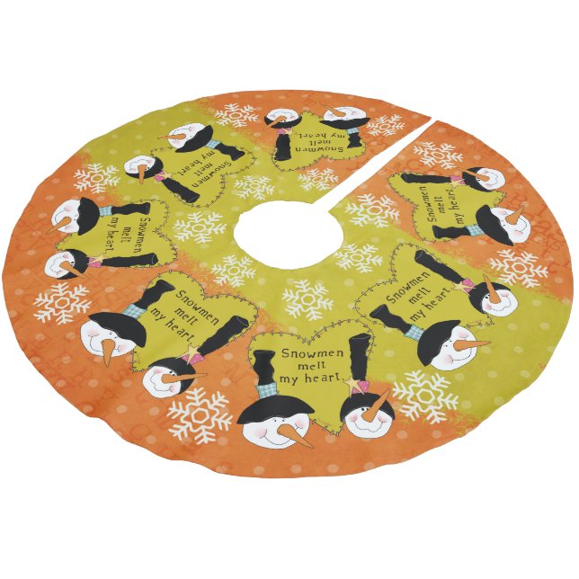 Snowmen Melt My Heart Holiday Tree Skirt (Angled)
