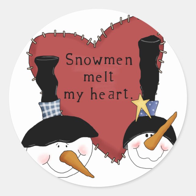 Snowmen Melt My Heart Tshirts and Gifts Classic Round Sticker (Front)