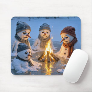 Snowmen Melting Around a Campfire Mouse Pad