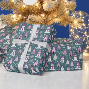 Snowmen Modern Christmas Trees Green Christmas Wrapping Paper