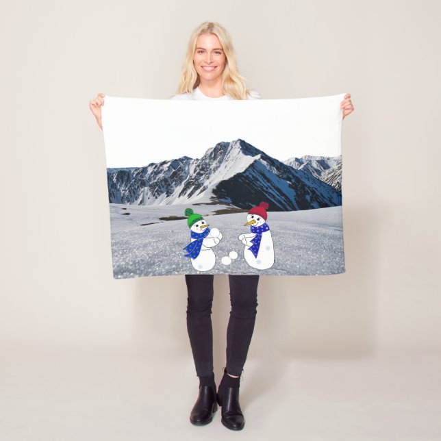 Snowmen on the Mountain Fleece Blanket (In Situ)