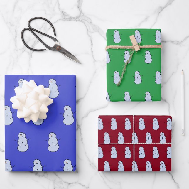 Snowmen Pattern Wrapping Paper Sheet (Front)