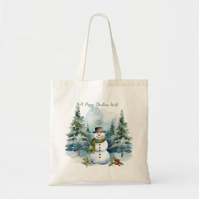 Snowmen Pine Wood Winter Christmas Tote Bag (Front)