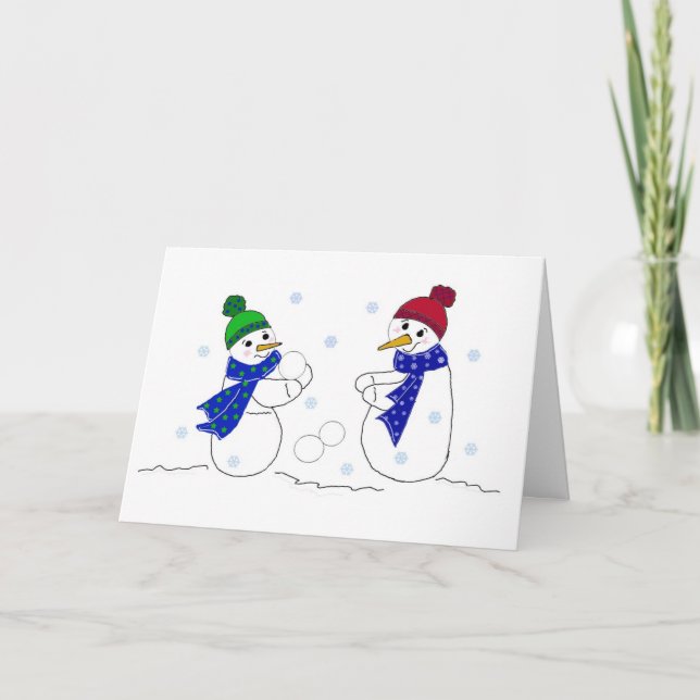 Snowmen Playing in the Snow Holiday Card (Front)