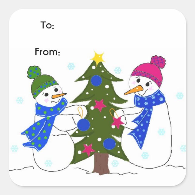 Snowmen Playing in the Snow Square Sticker (Front)