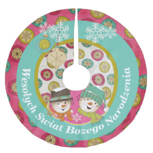 Snowmen Polish Merry Christmas Tree Skirt