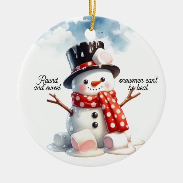 Snowmen Round and Sweet  Ceramic Ornament (Front)